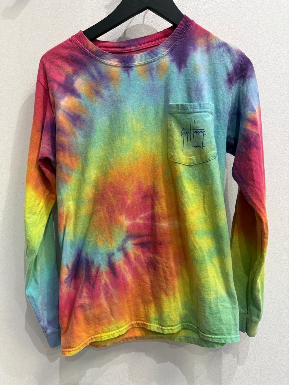 Guy Harvey Rainbow Tie-Dye Long Sleeve Pocket Tee